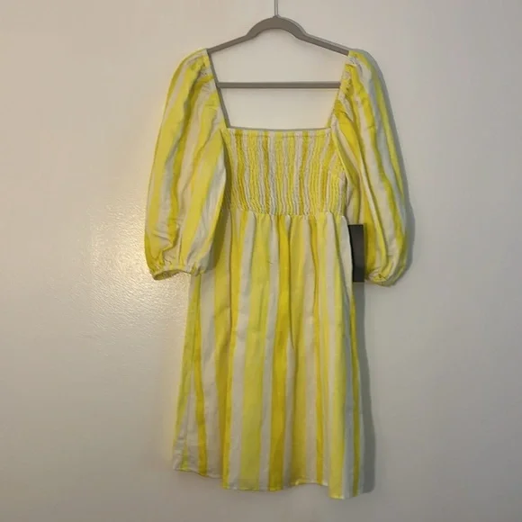 Tuckernuck | New Annie cabana stripe mini dress Women’s size L smocked Linen NWT - Picture 3 of 9